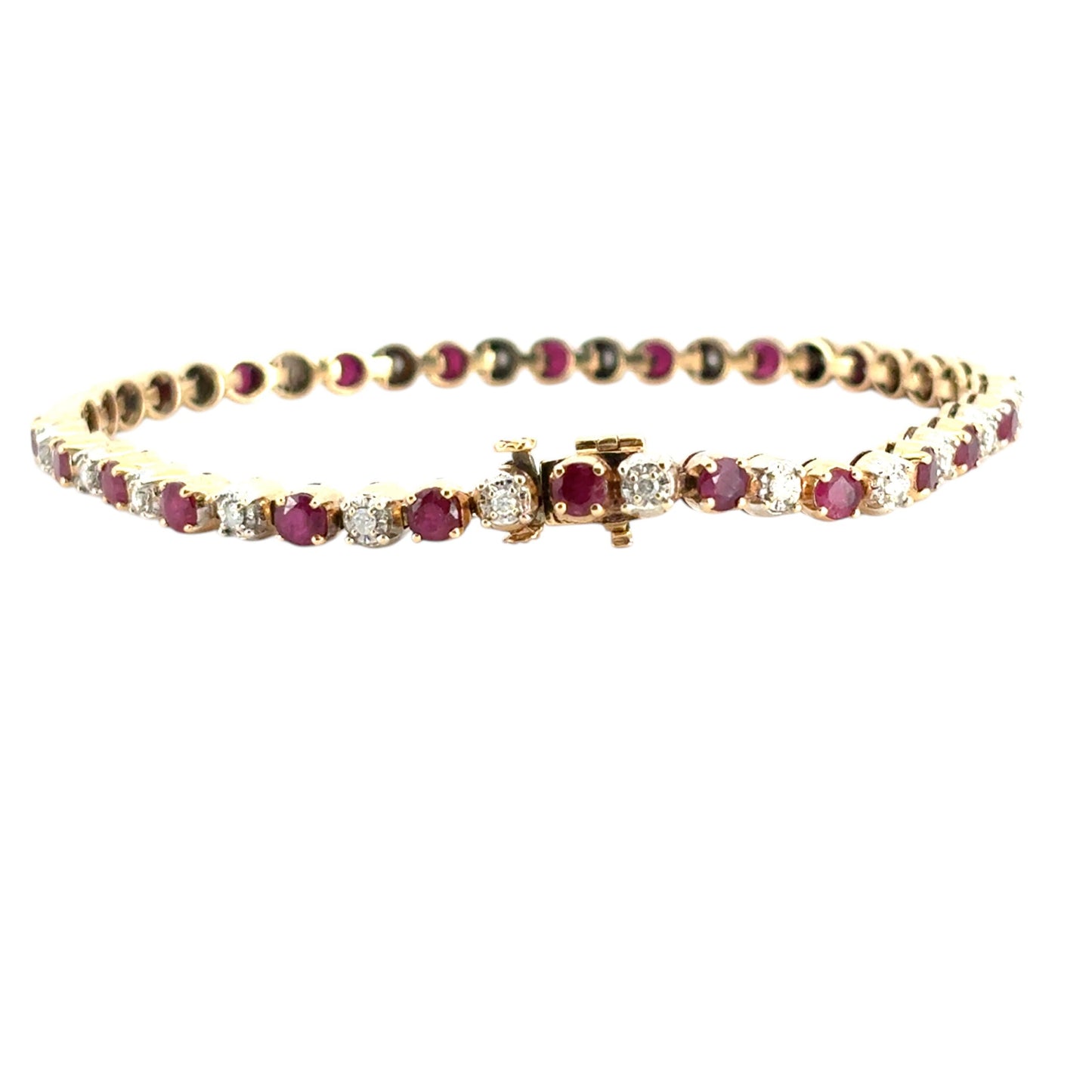 14k Yellow Gold 5.98ctw Natural Round Brilliant Diamond and Ruby Bracelet