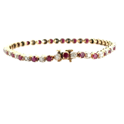 14k Yellow Gold 5.98ctw Natural Round Brilliant Diamond and Ruby Bracelet