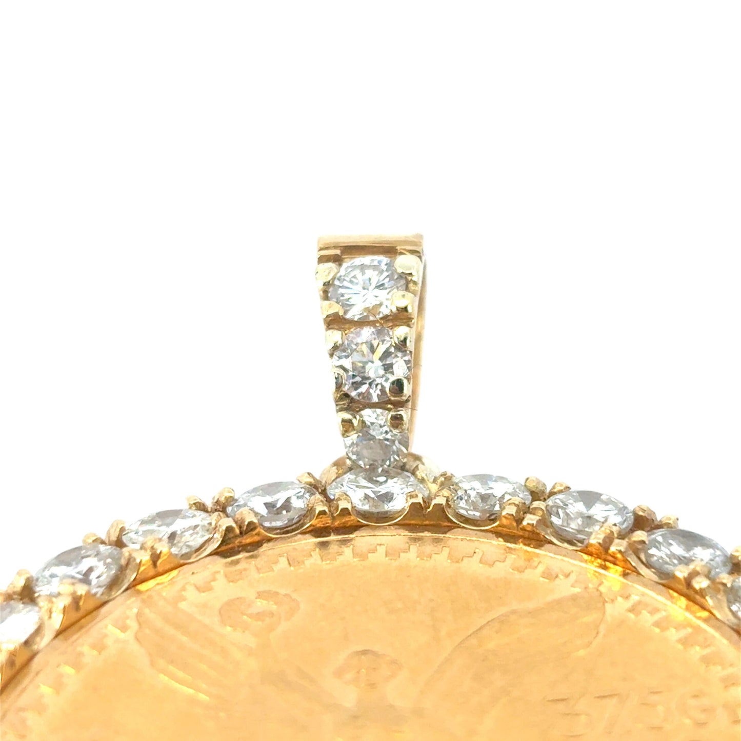 18k Yellow Gold Diamond Bezel Pendant with 1922 50 Peso 24k Gold Coin on a 14k Yellow Gold Tennis Necklace