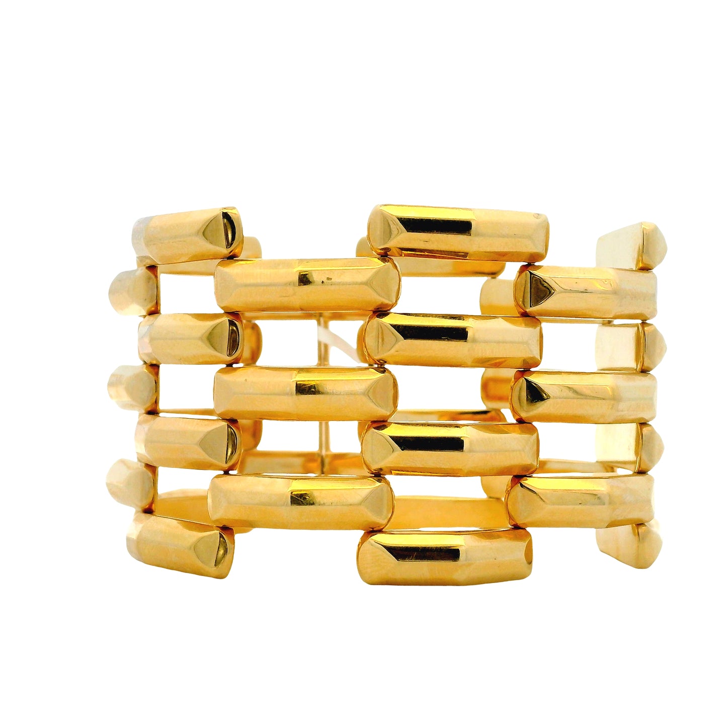 14k Yellow Gold Wide Multi-Row Brick Link Panel Bracelet