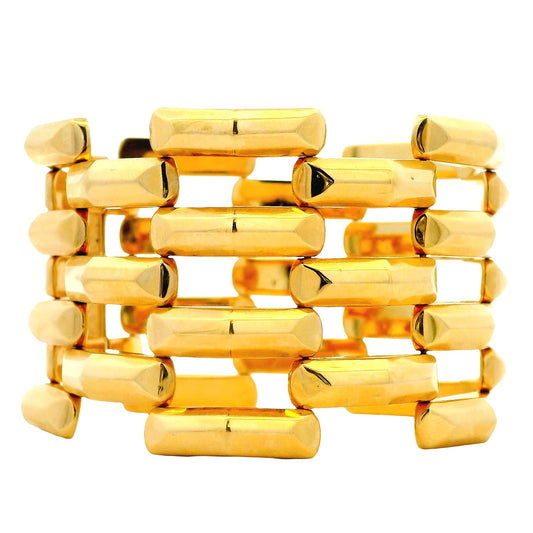 14k Yellow Gold Wide Multi-Row Brick Link Panel Bracelet