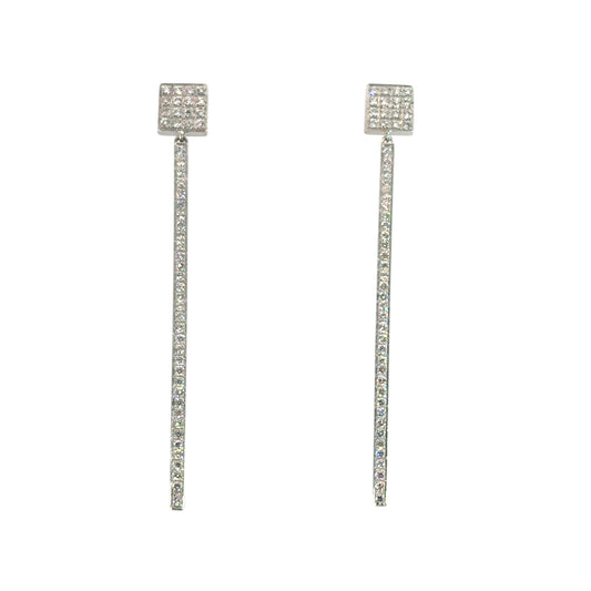 14k White Gold approx. 0.85ctw Natural Round Brilliant Diamond Dangle Earrings