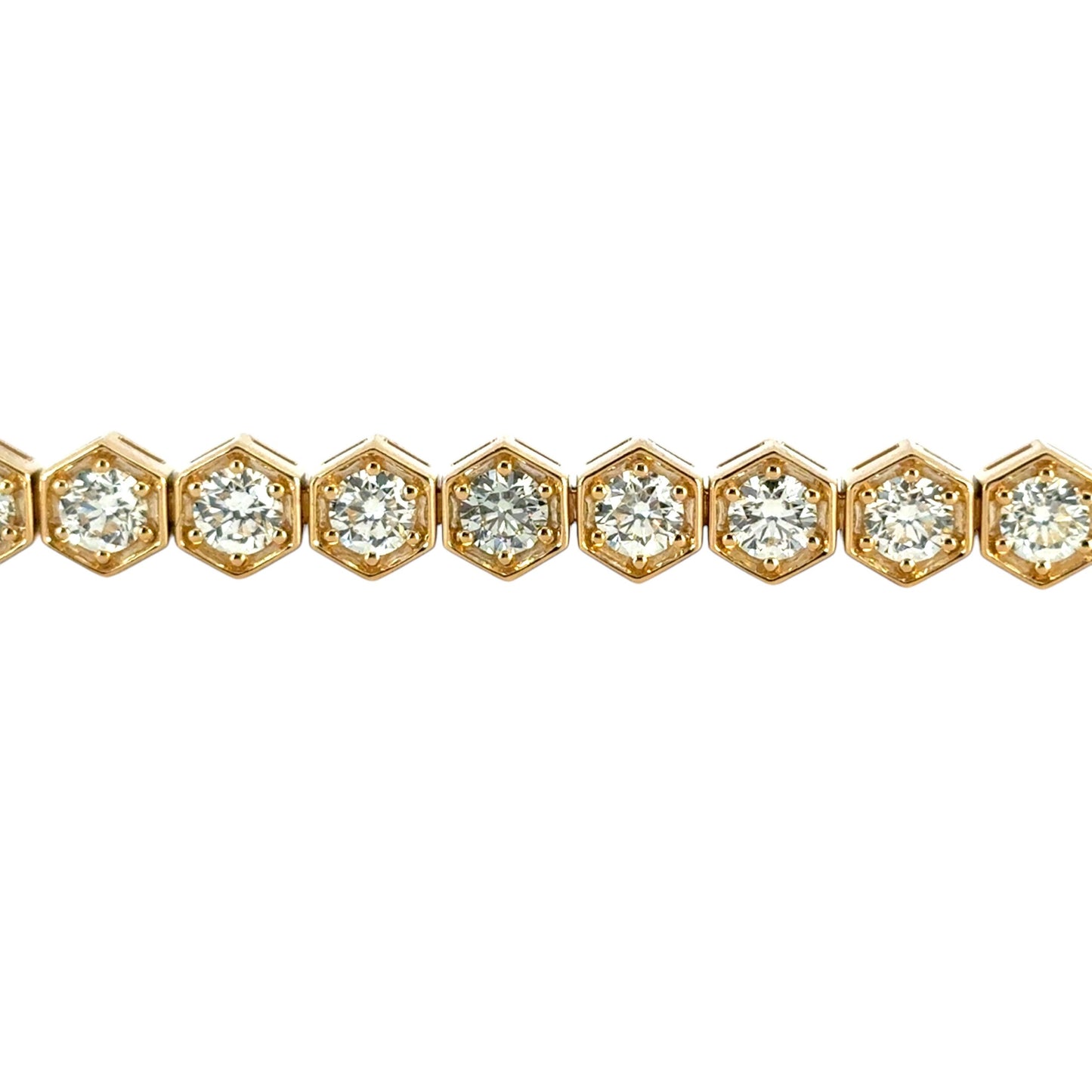 18k Yellow Gold Hexagon Shaped Bezel Set 7.25ctw Natural Round Diamond Tennis Bracelet