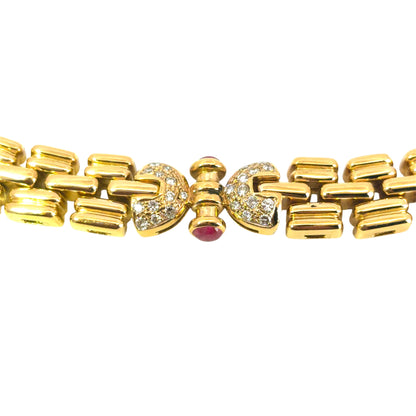 18k Yellow Gold Necklace with Cabochon Ruby Sapphire and Emeralds, Approximately 3ctw of Natural Diamonds