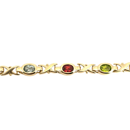 14k Yellow Gold Colored Stone "X" Bracelet