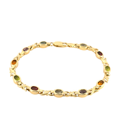 14k Yellow Gold Colored Stone "X" Bracelet