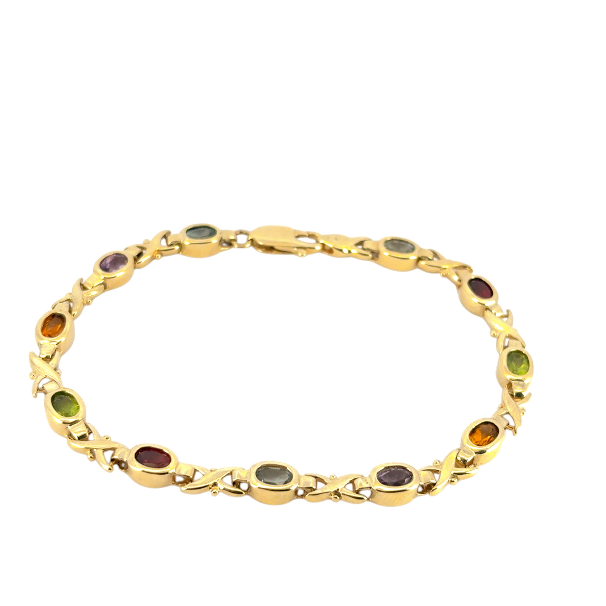 14k Yellow Gold Colored Stone "X" Bracelet