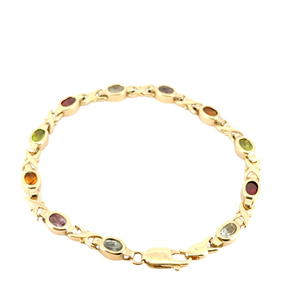 14k Yellow Gold Colored Stone "X" Bracelet