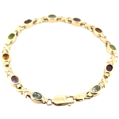 14k Yellow Gold Colored Stone "X" Bracelet