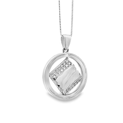 14k White Gold 3.00ctw Princess & Round Diamond Cluster Pendant Necklace