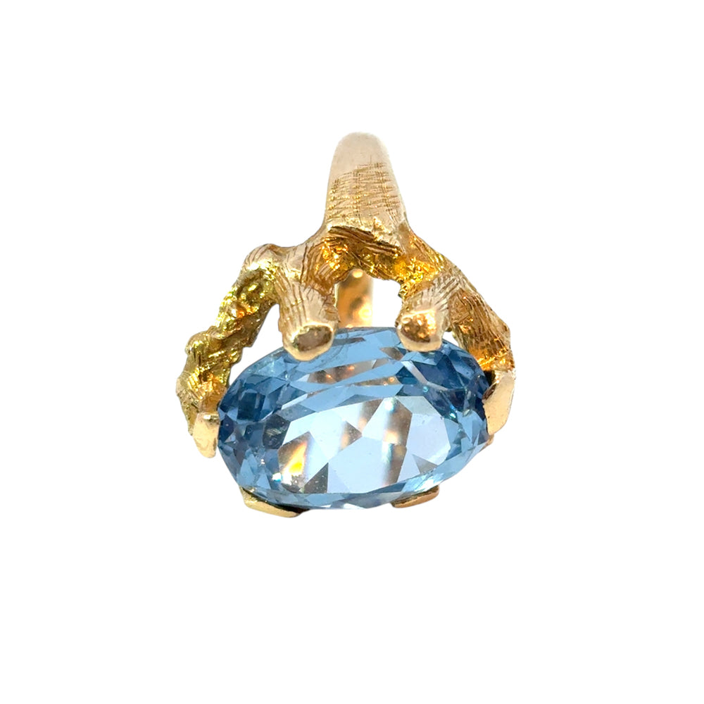 Vintage 14k Yellow Gold Oval Blue Gemstone Ring