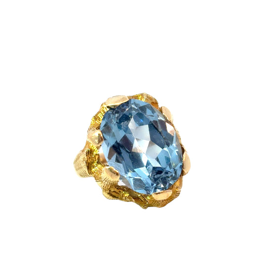 Vintage 14k Yellow Gold Oval Blue Gemstone Ring