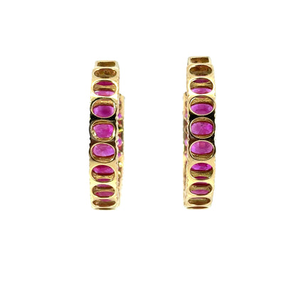 14k Yellow Gold approx. 10ctw Ruby and 0.11ctw Diamond Hoop Earrings