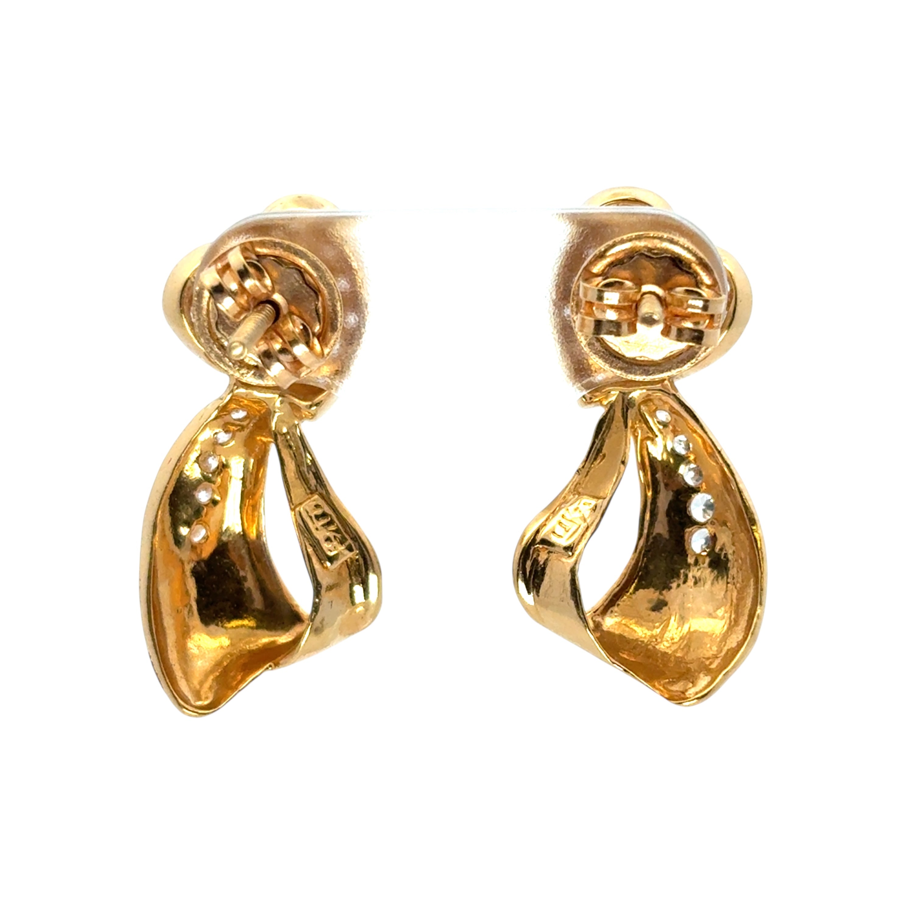 Vintage 22k Yellow Gold 0.48ctw Diamond Heart Ribbon Earrings
