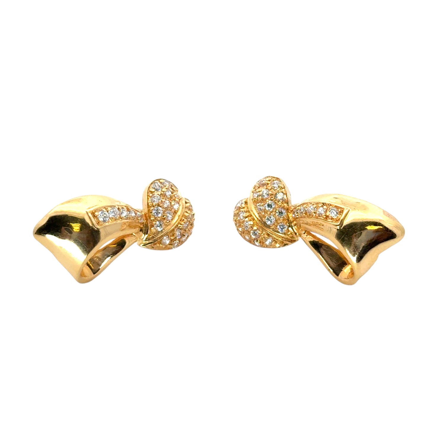 Vintage 22k Yellow Gold 0.48ctw Diamond Heart Ribbon Earrings