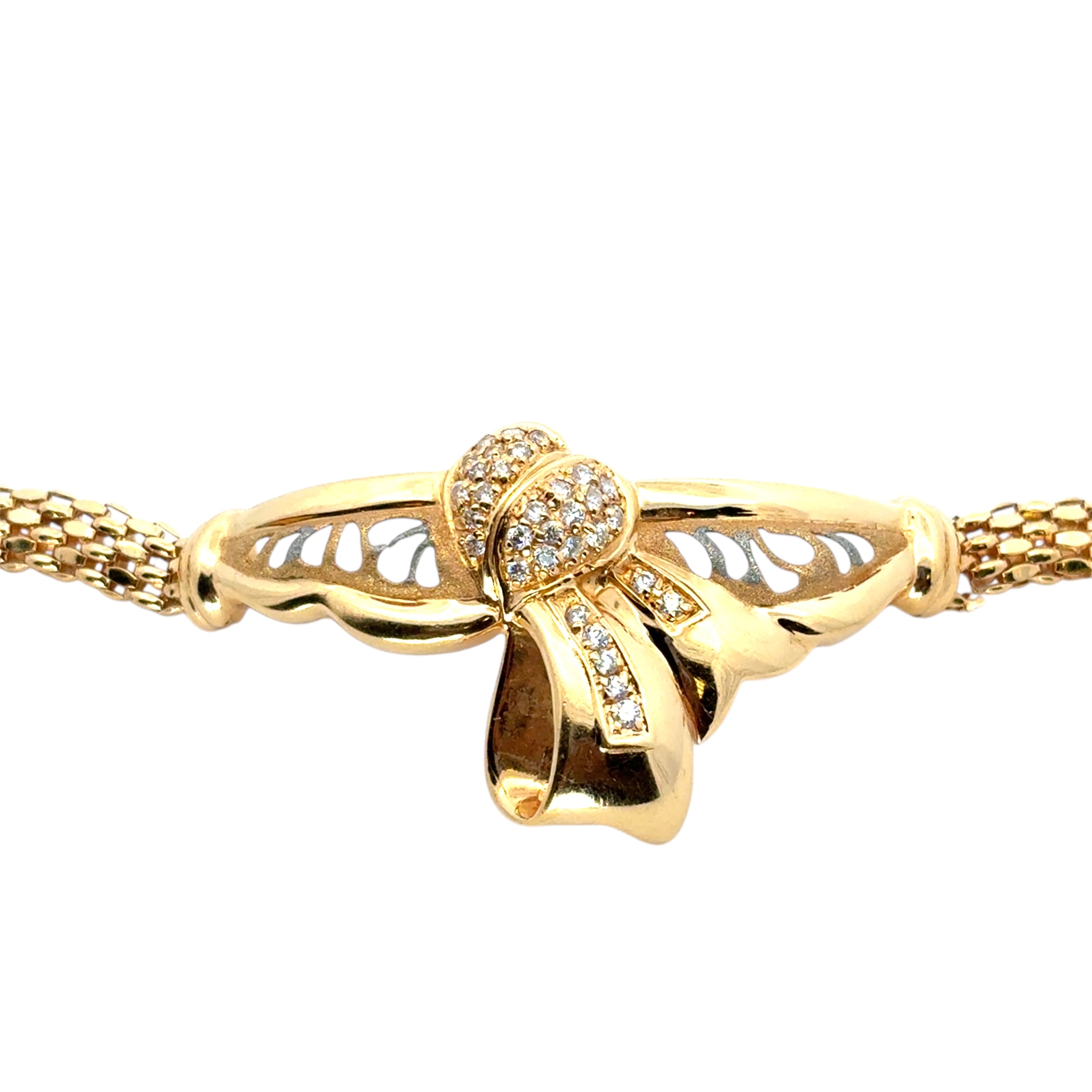 Vintage 22k Yellow Gold 0.32ctw Diamond Heart Ribbon Bracelet