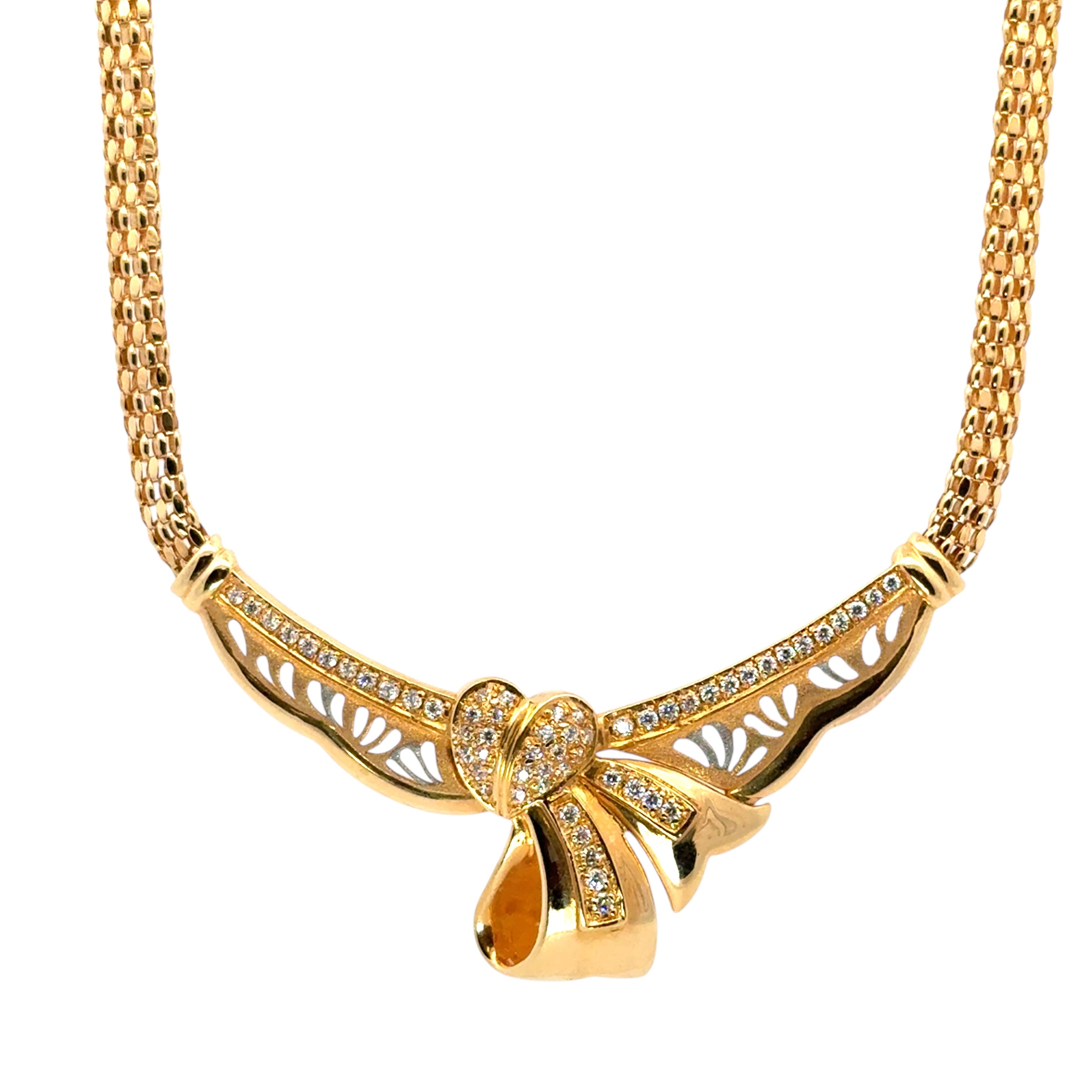 Vintage 22k Yellow Gold 0.87ctw Diamond Heart Ribbon Necklace