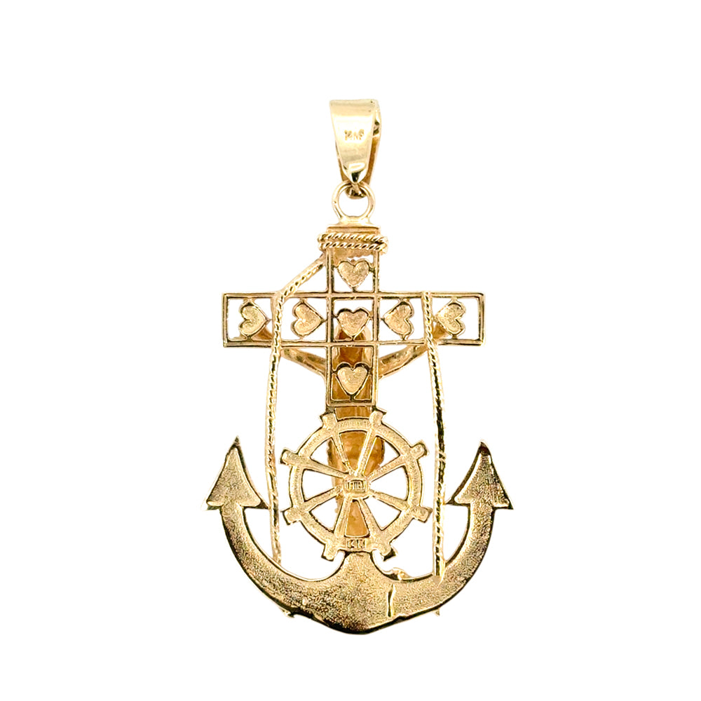 14k Yellow Gold Mariners Cross Anchor Pendant