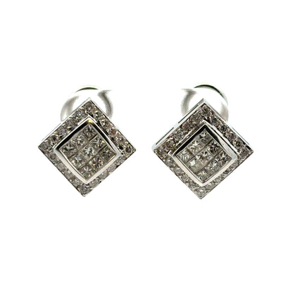 18k White Gold Rhombus approx. 0.82ctw Square Diamond Earrings