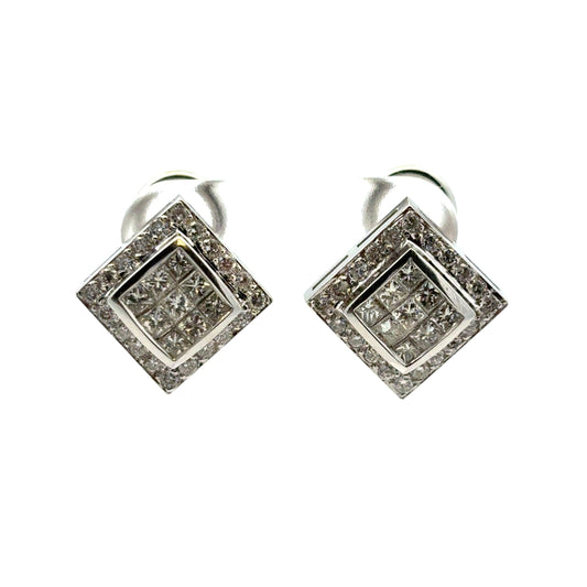 18k White Gold Rhombus approx. 0.82ctw Square Diamond Earrings