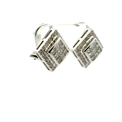 18k White Gold Rhombus approx. 0.82ctw Square Diamond Earrings
