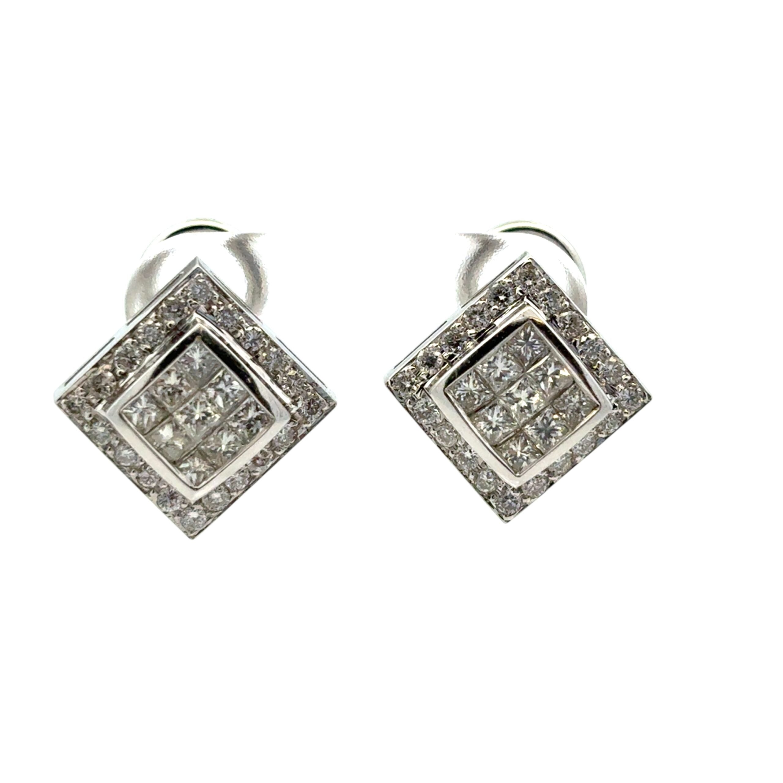 18k White Gold Rhombus approx. 0.82ctw Square Diamond Earrings