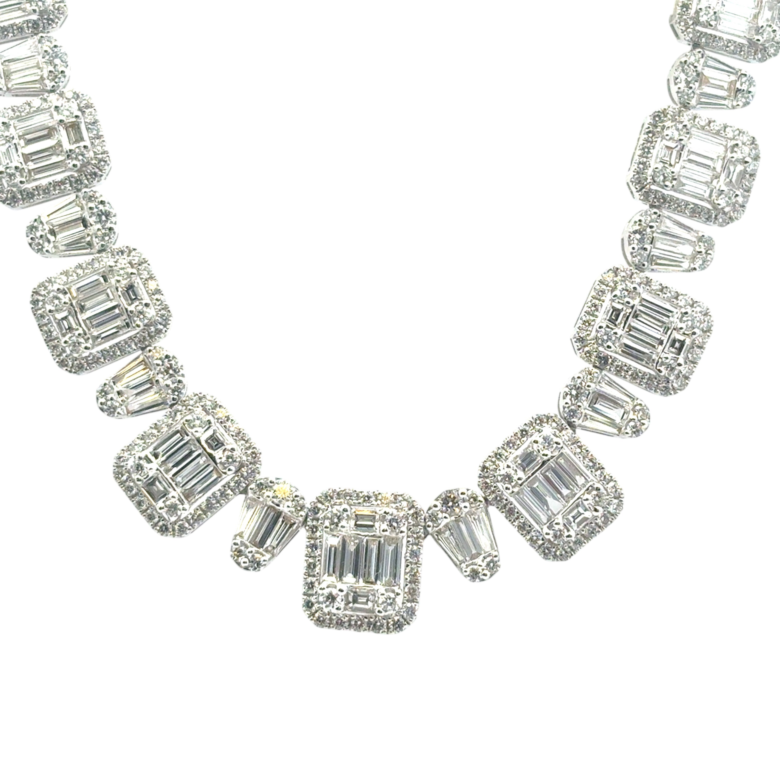 18k White Gold 9.09ctw Natural Baguette & Round Brilliant Diamond Necklace