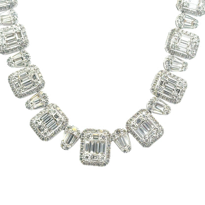18k White Gold 9.09ctw Natural Baguette & Round Brilliant Diamond Necklace