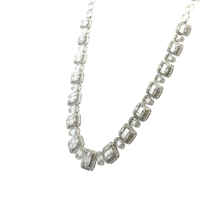 18k White Gold 9.09ctw Natural Baguette & Round Brilliant Diamond Necklace