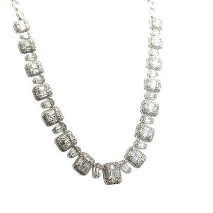 18k White Gold 9.09ctw Natural Baguette & Round Brilliant Diamond Necklace