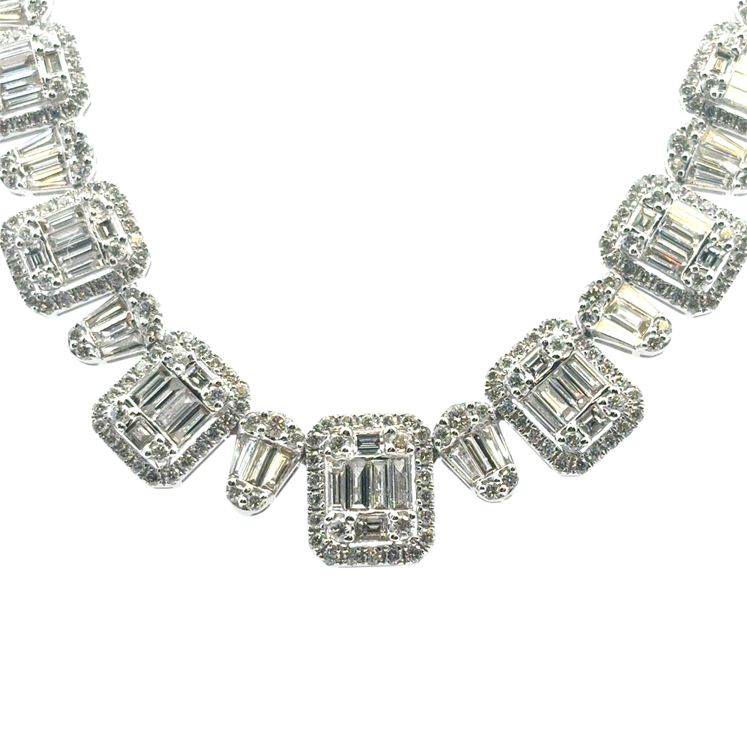 18k White Gold 9.09ctw Natural Baguette & Round Brilliant Diamond Necklace