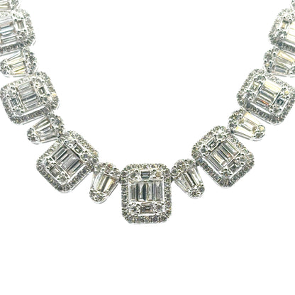 18k White Gold 9.09ctw Natural Baguette & Round Brilliant Diamond Necklace