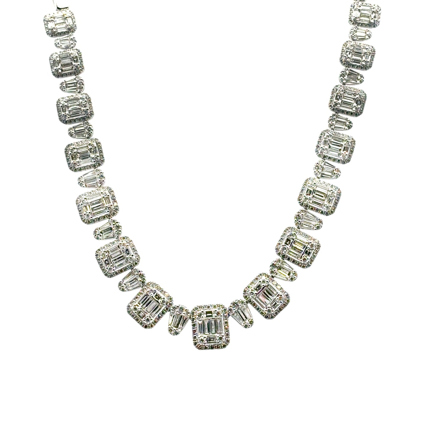 18k White Gold 9.09ctw Natural Baguette & Round Brilliant Diamond Necklace