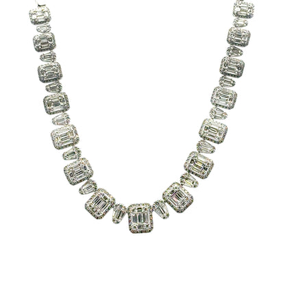 18k White Gold 9.09ctw Natural Baguette & Round Brilliant Diamond Necklace