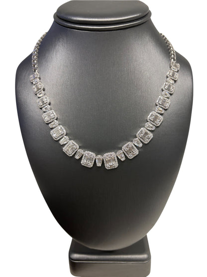 18k White Gold 9.09ctw Natural Baguette & Round Brilliant Diamond Necklace