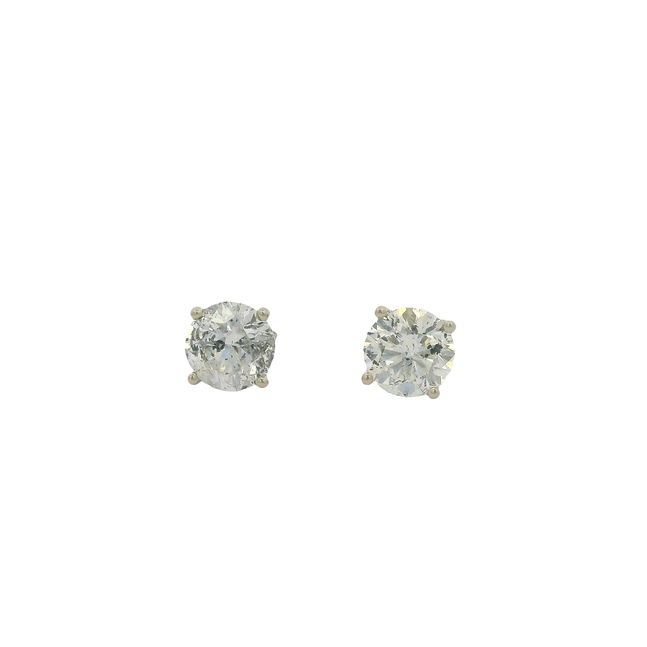 14k White Gold 1.94ctw Natural Round Diamond Stud Earrings