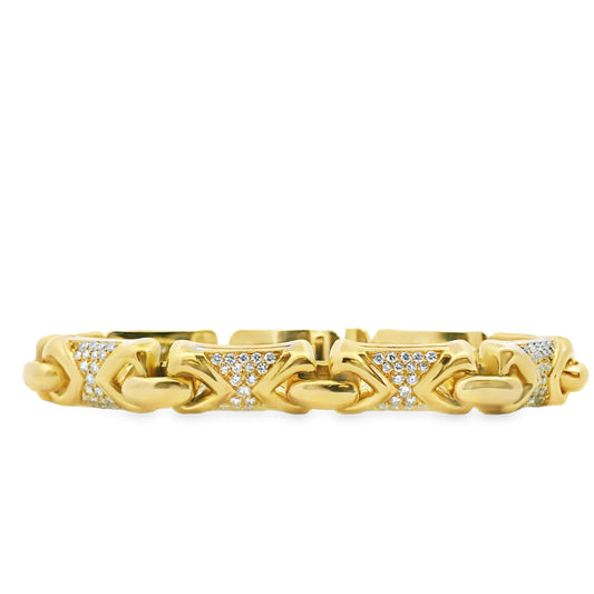 18k Yellow Gold Bvlgari Parentesi Diamond Set Linked Bracelet