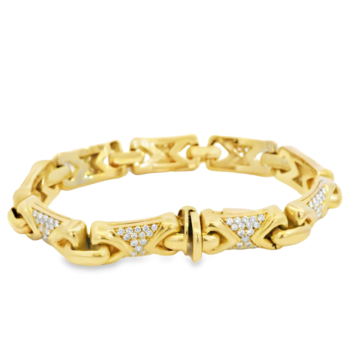 18k Yellow Gold Bvlgari Parentesi Diamond Set Linked Bracelet