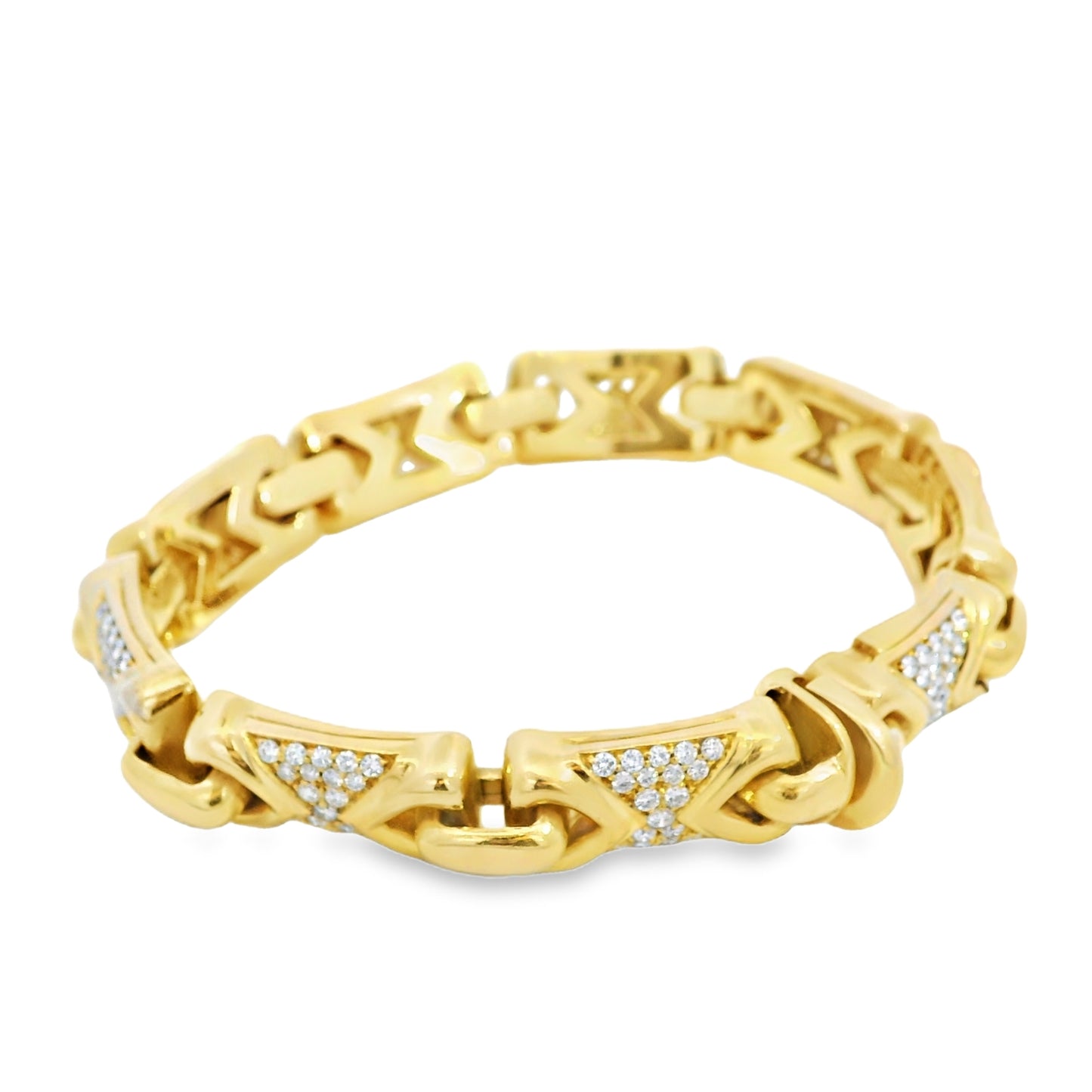 18k Yellow Gold Bvlgari Parentesi Diamond Set Linked Bracelet