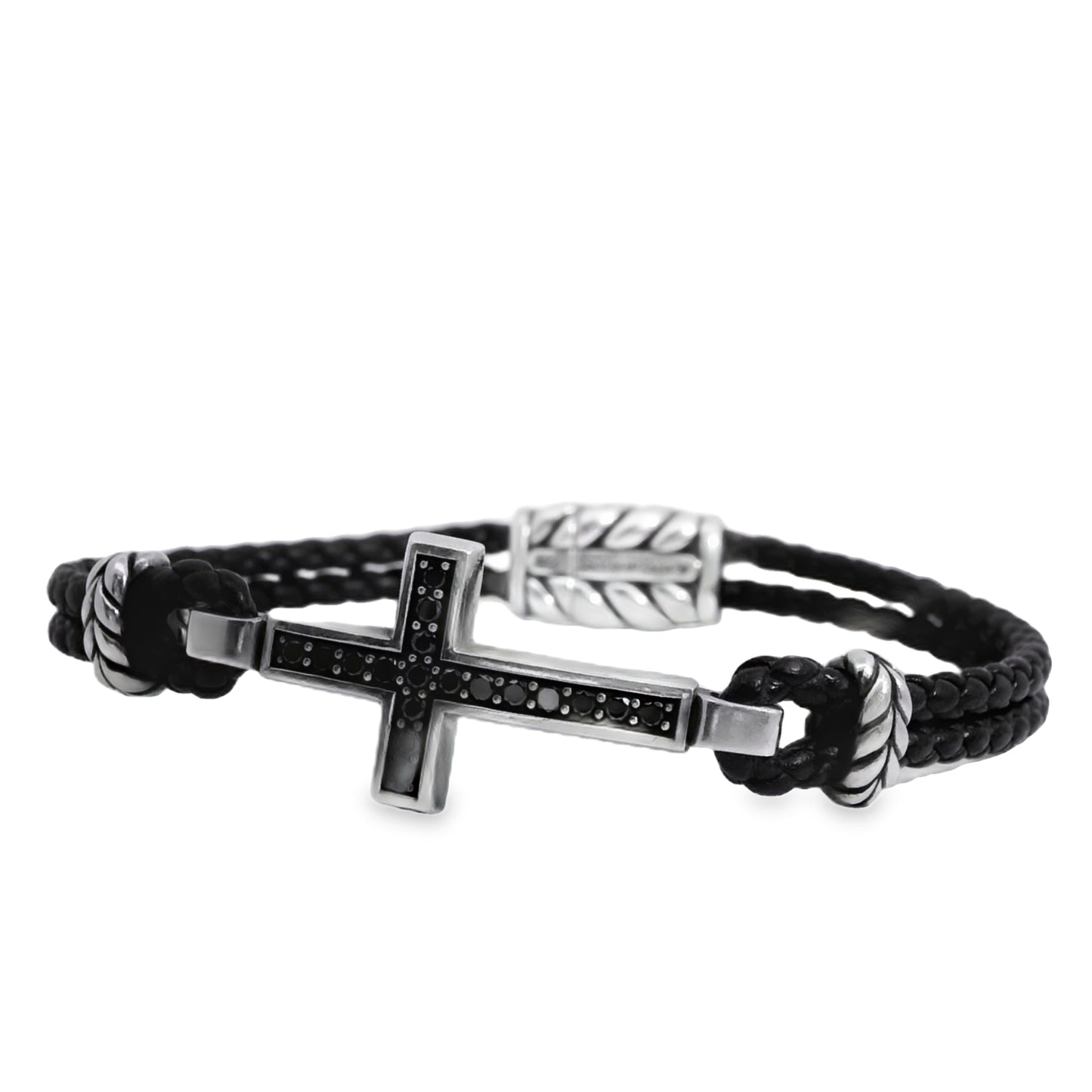 David Yurman Sterling Silver Cross Station Leather Bracelet