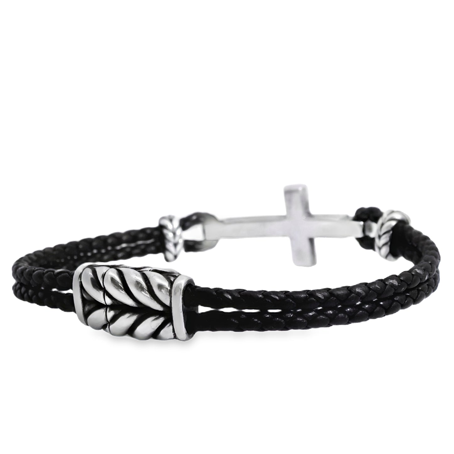 David Yurman Sterling Silver Cross Station Leather Bracelet