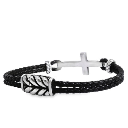 David Yurman Sterling Silver Cross Station Leather Bracelet