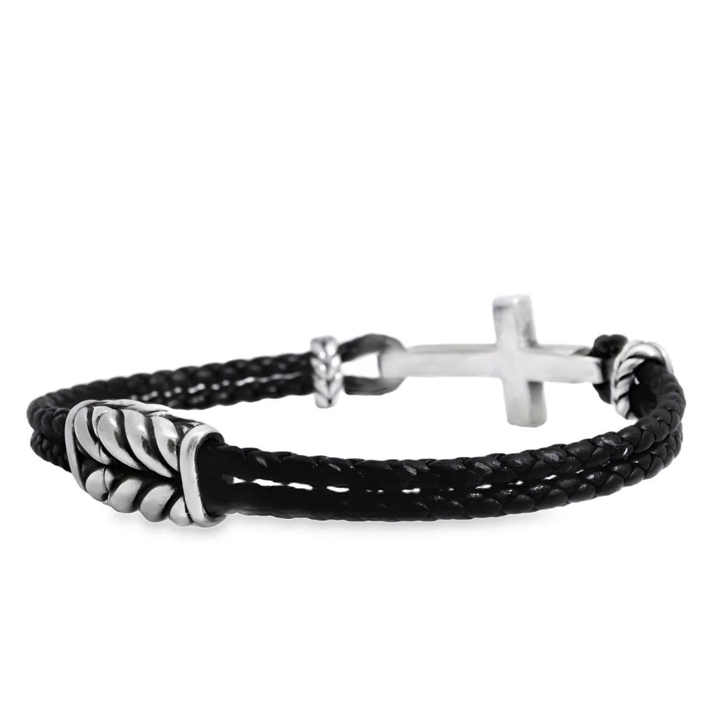 David Yurman Sterling Silver Cross Station Leather Bracelet