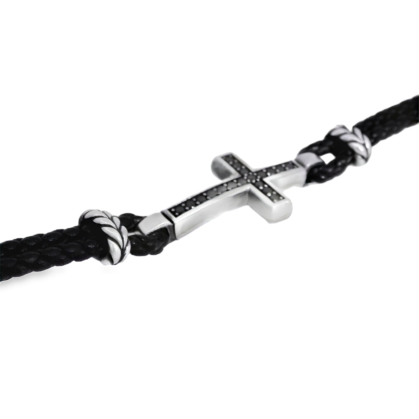 David Yurman Sterling Silver Cross Station Leather Bracelet