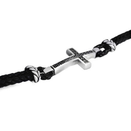 David Yurman Sterling Silver Cross Station Leather Bracelet