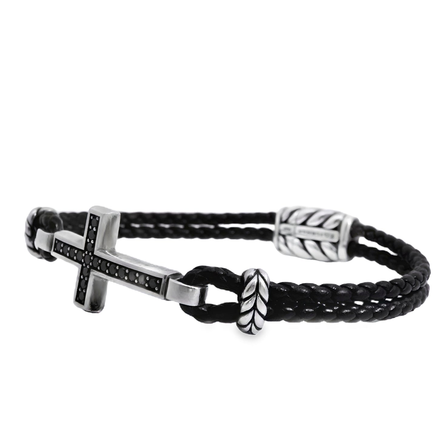 David Yurman Sterling Silver Cross Station Leather Bracelet