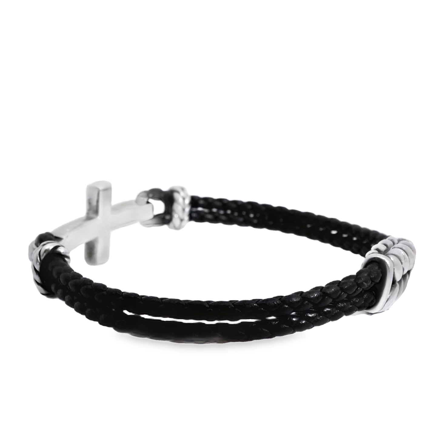 David Yurman Sterling Silver Cross Station Leather Bracelet