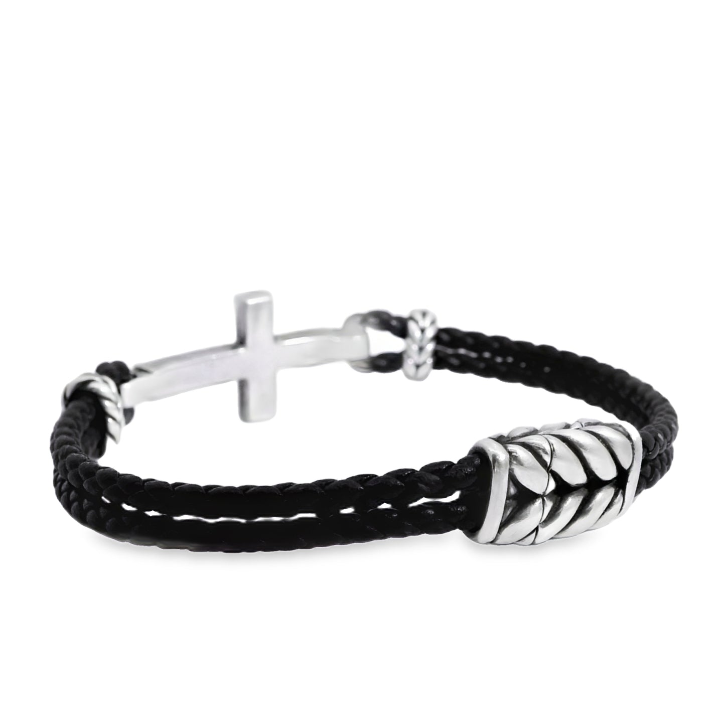 David Yurman Sterling Silver Cross Station Leather Bracelet