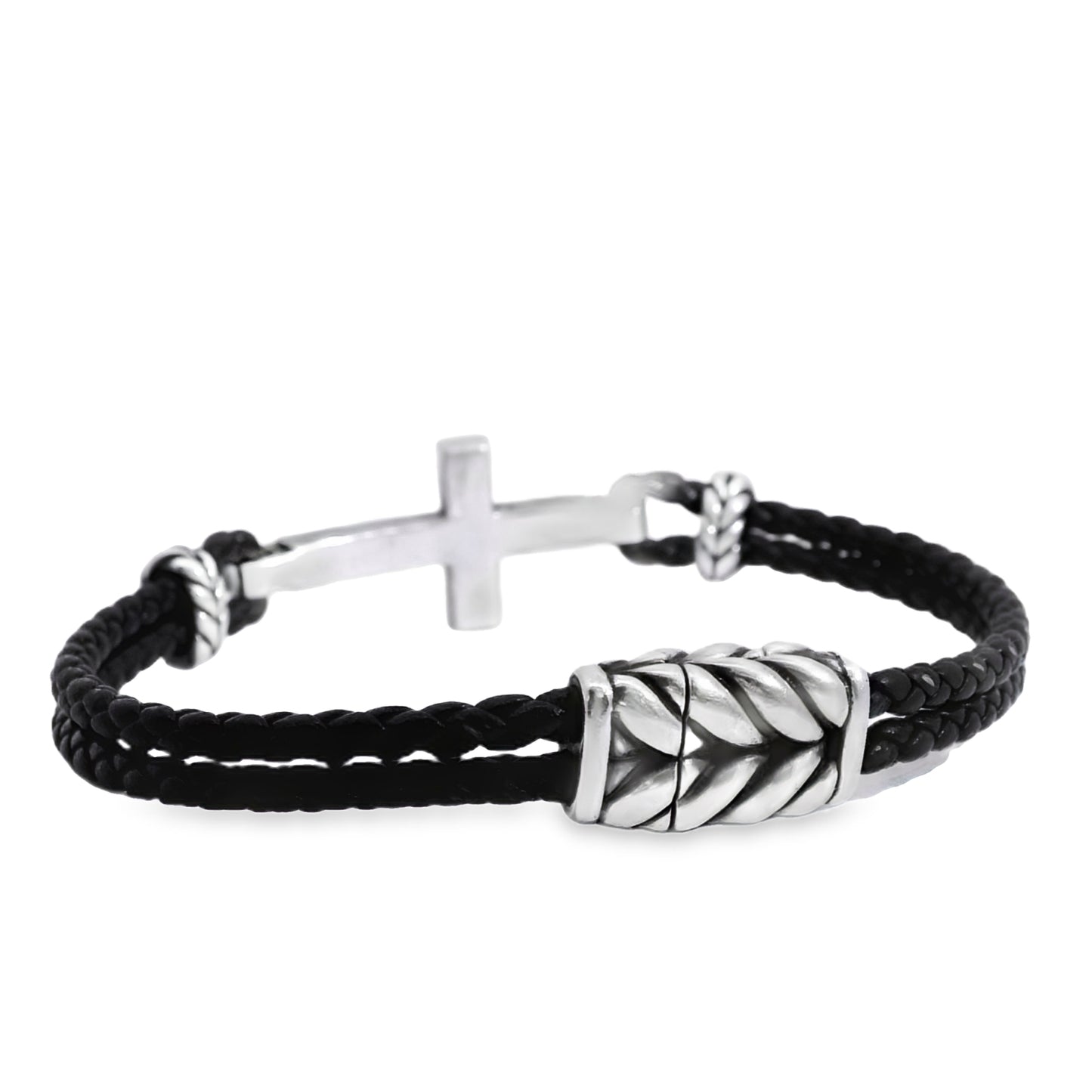 David Yurman Sterling Silver Cross Station Leather Bracelet
