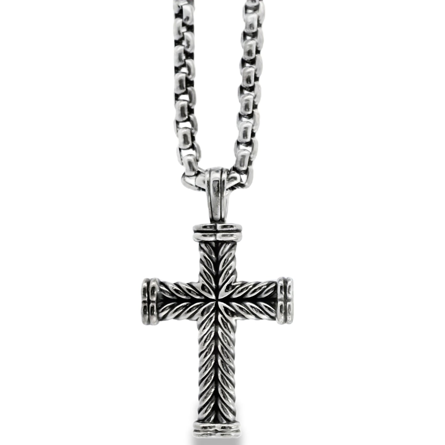 David Yurman Sterling Silver Cross Pendant on Rolo Chain